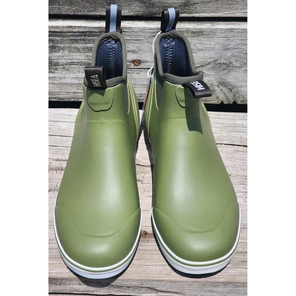 New Hisea Womens Olive Green Waterproof Rubber Ankle Rain Boots Size 11